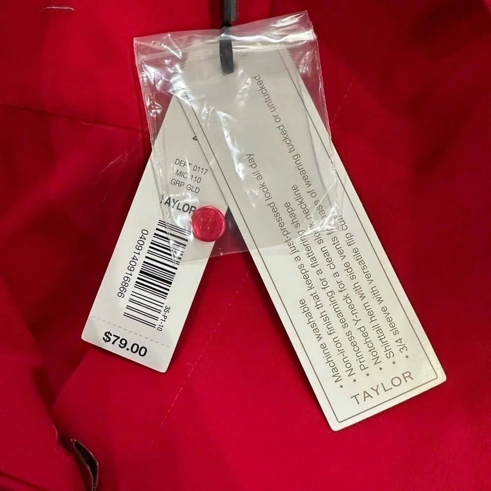 INVESTMENTS Taylor Gold Label Red Non-Iron 3/4 Sleeve Button Front Shirt, NWT! - Picture 7 of 9